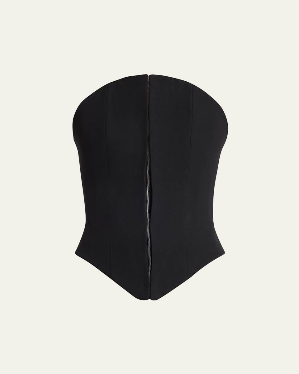 Curved Strapless Zip-Front Bustier Top